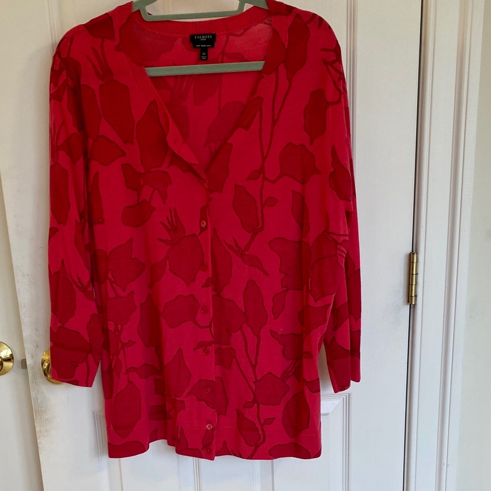 Talbots 100% Merino Wool Botanical Print Cardigan